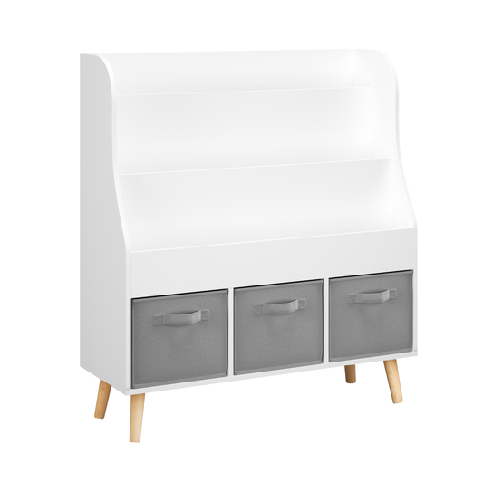 CareNooks Kids Bookshelf with 3 Fabric Storage Bins for Toddlers and Children's Bedroom