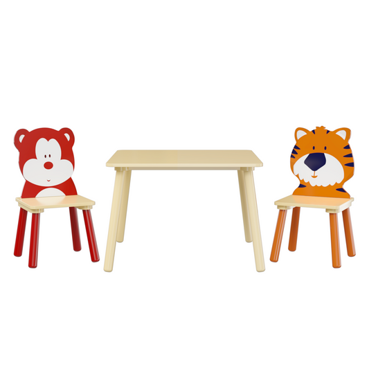 CareNooks Kids Bear & Tiger Table and 2 Chairs Set, 3-Piece Toddler Furniture Set
