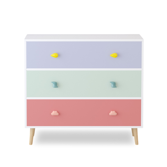 CareNooks 3 Drawer Dresser, Colorful Storage Cabinet with Anti-Tip Safety for Toddler Room