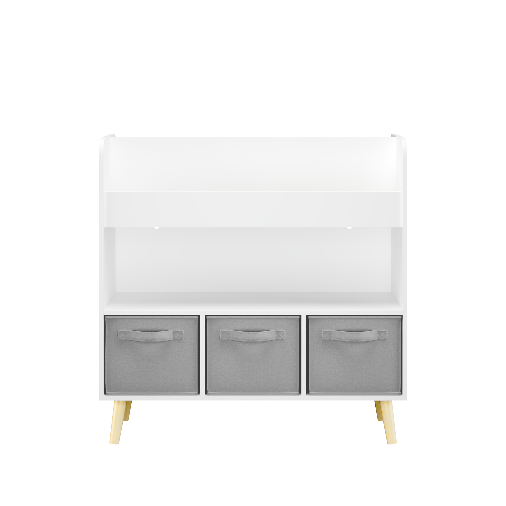 CareNooks Modern Kids Bookshelf with 3 Fabric Bins for Playroom