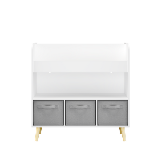 CareNooks Modern Kids Bookshelf with 3 Fabric Bins for Playroom