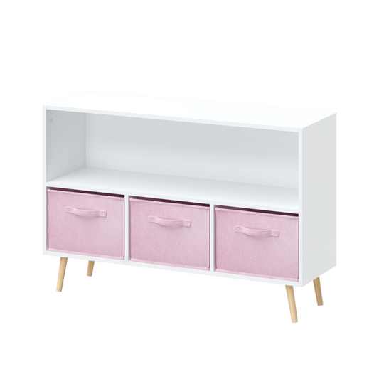 CareNooks Modern Kids Bookcase with Pink Collapsible Fabric Drawers