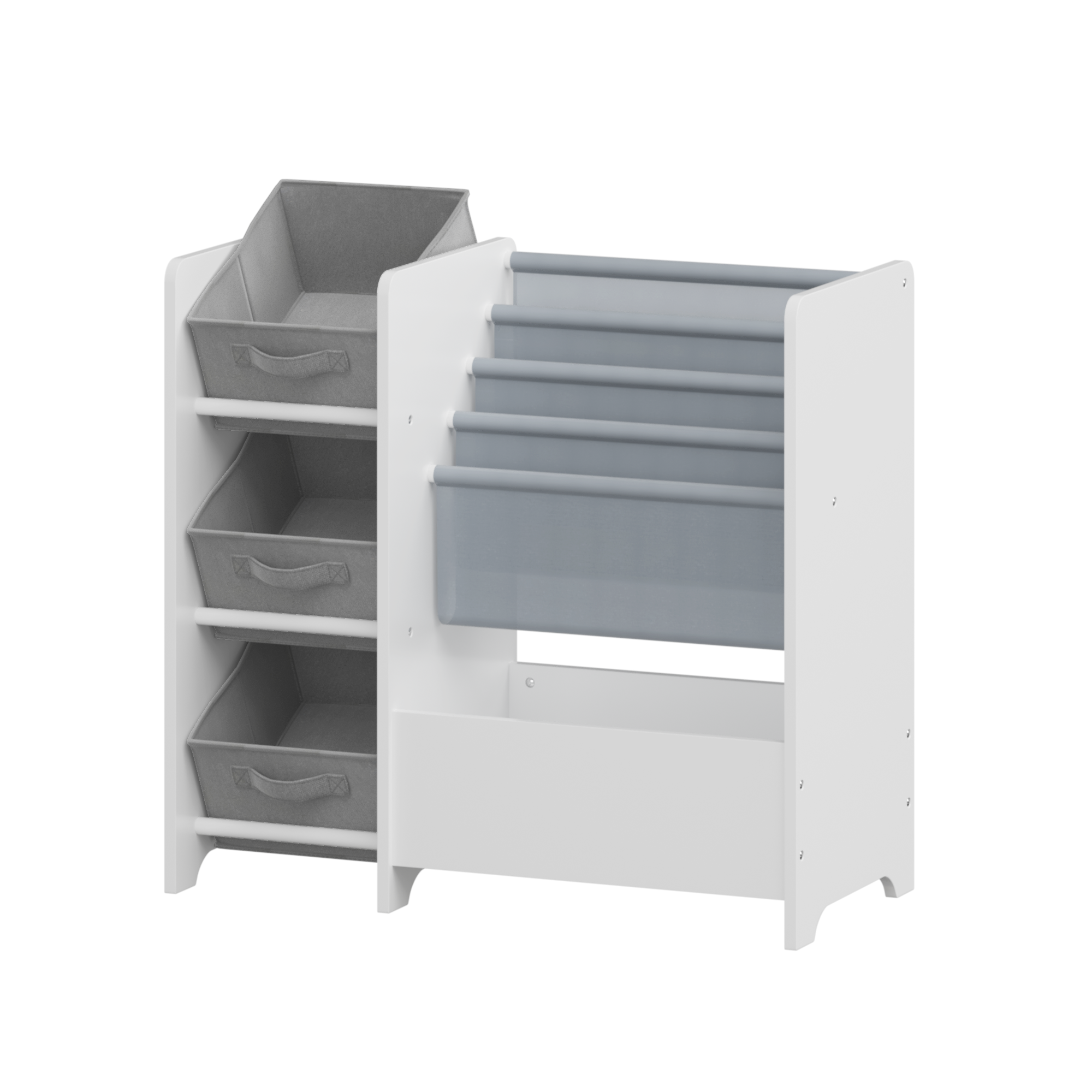 CareNooks Kids Bookshelf and Toy Storage Organizer with 3 Collapsible Fabric Drawers for Nursery