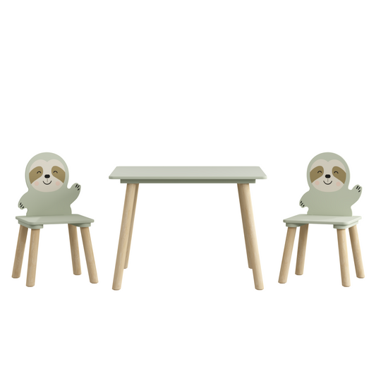 CareNooks Sloth-Themed Kids Table and Chair Set for Playroom