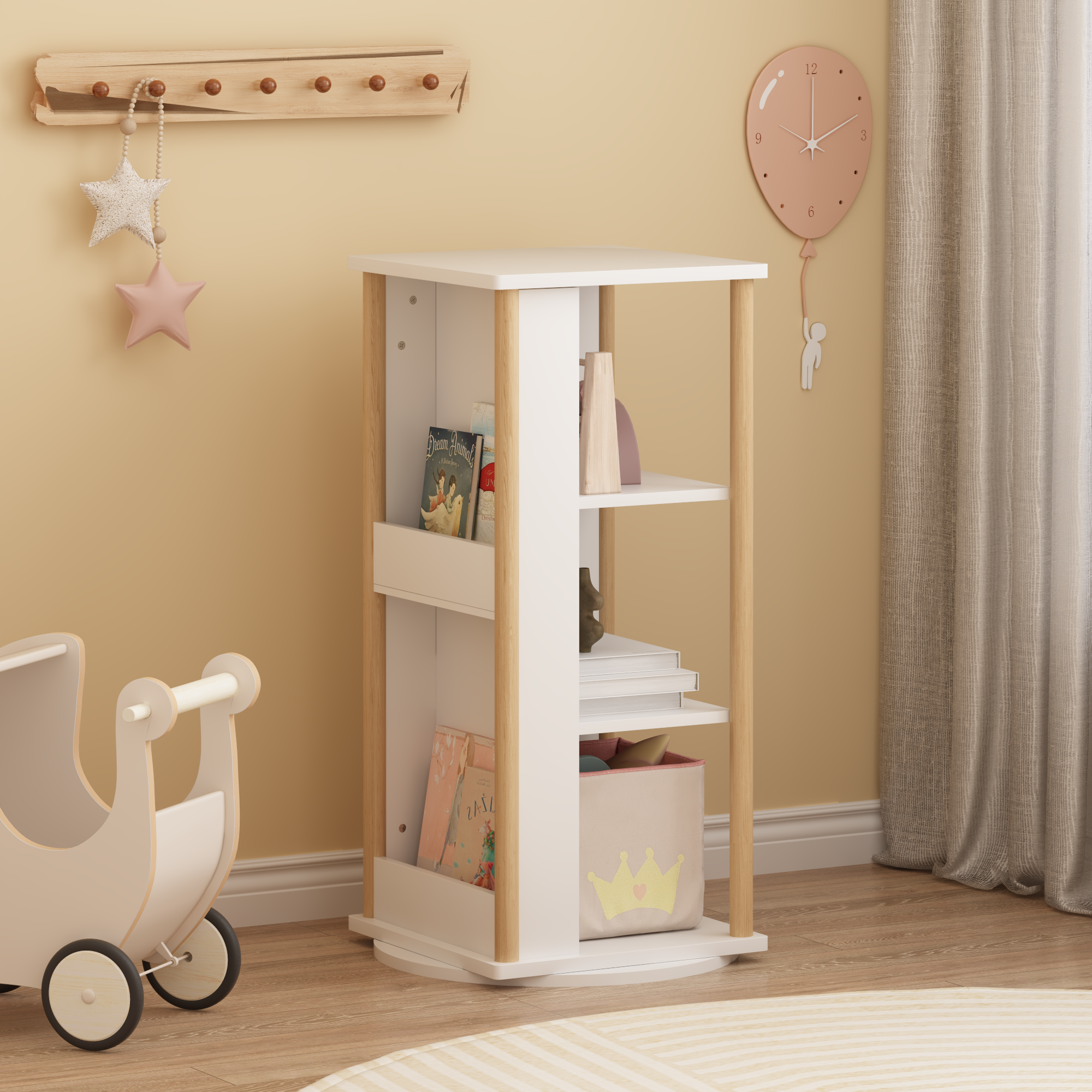 CareNooks 360° Revolving Kids Bookshelf with Chalkboard & Toy Storage Organizer